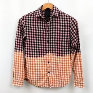 H&M Flannel Shirt Buffalo Check Ombre Custom Bleach Dipped Bleach Dyed Grunge S